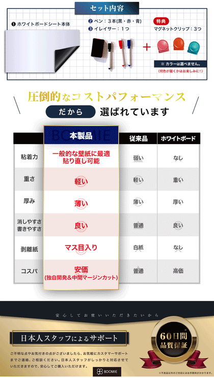 BOOMIE プロ監修 貼る ホワイトボードシート